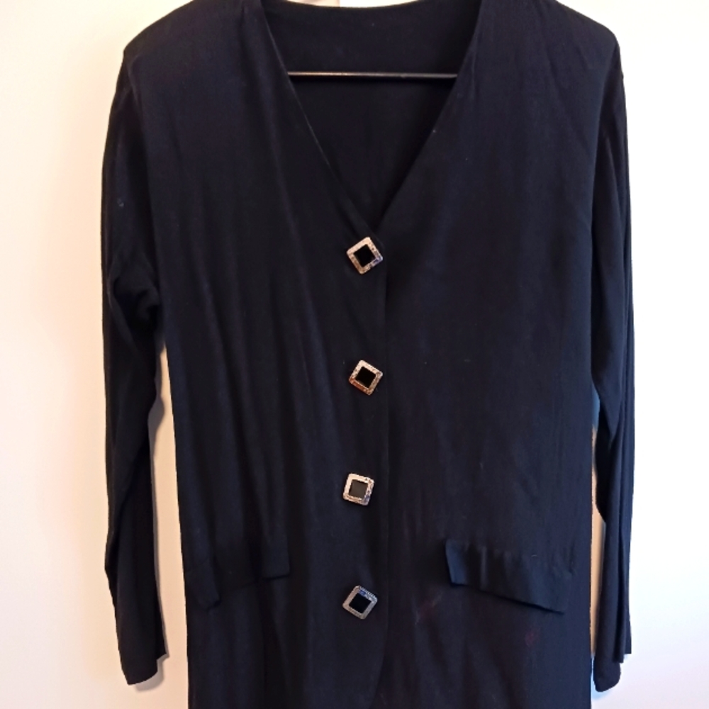 Vintage Betty and Sheila Black Blouse with Accent Buttons. Size S.